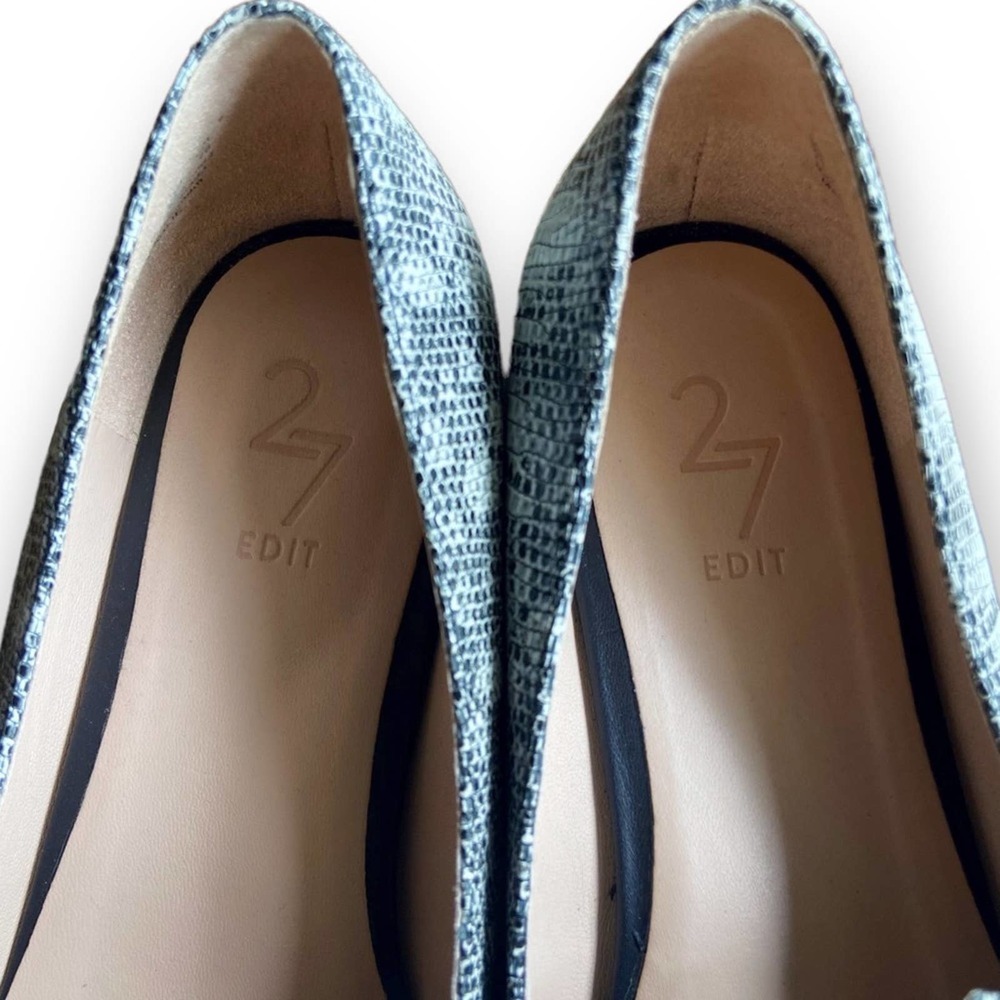 27 Edit Shoes Flats Snake Print Pointed Toe Leather White Grey Size 9 - Picture 9 of 11